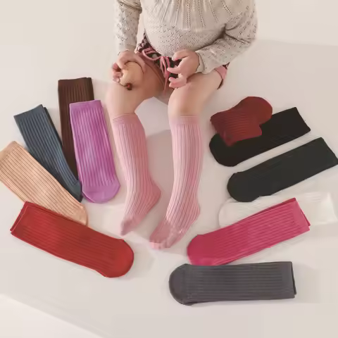 Spring Kids Straight Socks 0-6T Versatile 12 Colors Baby Girls Calf Socks Solid Color Pit Stripe Chi