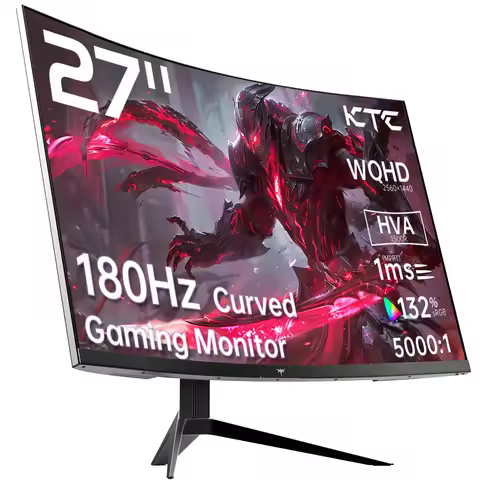 KTC 27 inch WQHD 180Hz 1ms Curved Gaming Monitor 1440P 144Hz Monitor 132% sRGB HVA FreeSync DisplayP