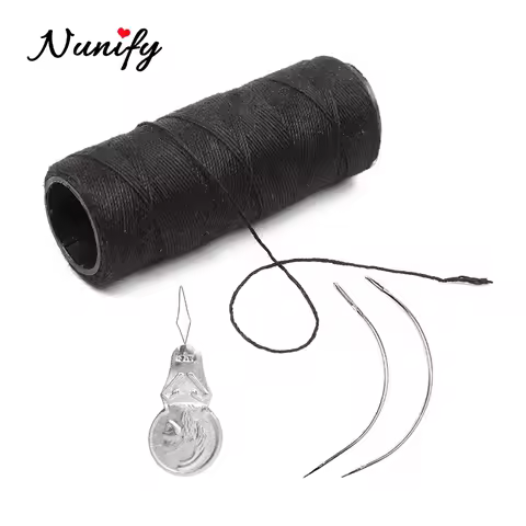 Nunify 4Pcs/Set Cotton Black Thread Sharp C-Curve Wig Needle/Hair Needle/Weave Needle And Thread For