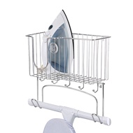 2 in 1 Wall-mounted Ironing Board Holder Storage Iron Rack Storage Basket Metal Rack Ironing Board Storage Hook Home Organizer