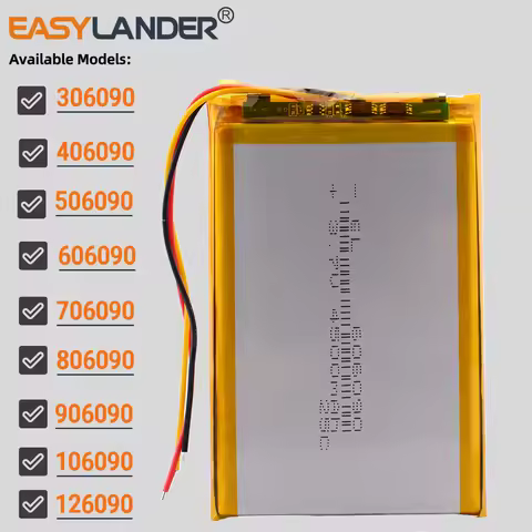 3Wires 3.7V 306090 3000mAh Lithium Lipo Li-ion Polymer Battery 406090 506090 606090 706090 806090 90