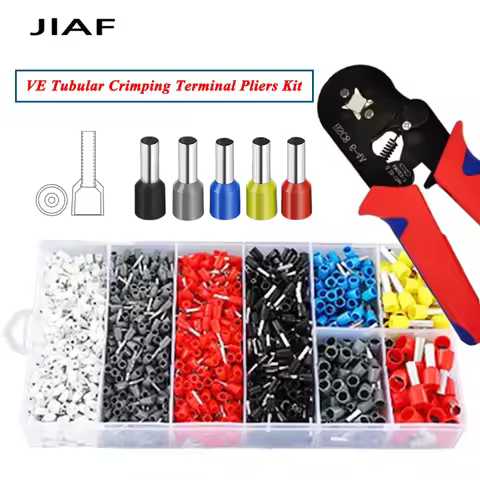 VE Tubular Crimping Terminal Ferrule Kit with 800-1900PCS HSC8 6-4A 0.25-10mm² Pliers Mini Wire Ferr