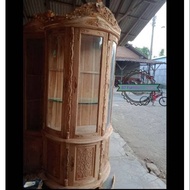 Lemari kaca pajangan/ display jati - Rak hias bufet setengah lingkaran