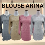 blouse (ARINA) cantik elegan mewah muslimah blouse cotton grey, softblue, pink, yellow