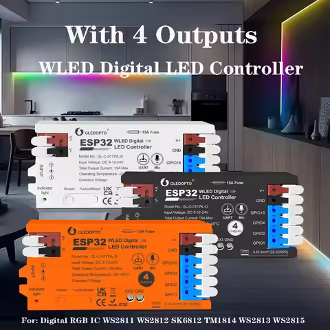 GLEDOPTO ESP32 WLED Controller 4 Channel UART Download DIY Dynamic Lighting Mode Control up to 4 LED