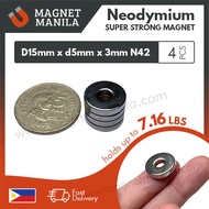 4 pcs. D15mm x d5mm x 3mm Neodymium Magnet, N42 Super Strong Earth magnet