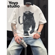 American heavy class t-shirt for men, handsome personality, black beetle tiger spray pattern top, st
