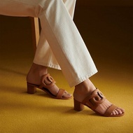 39.5號 ::HERMES:: 金棕色 豬鼻環 粗跟涼鞋 拖鞋 Bikini Sandal