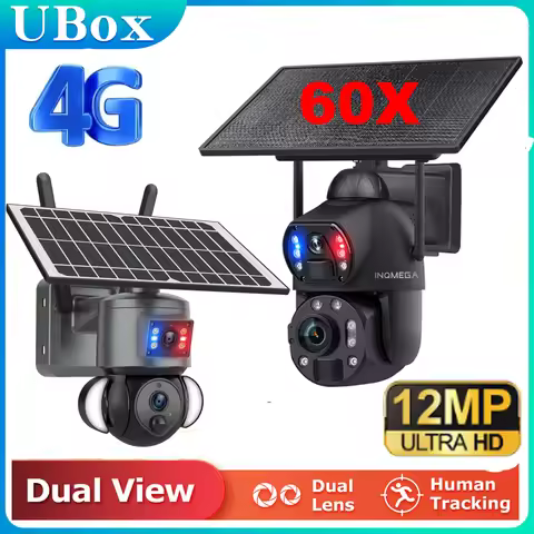 INQMEGA 8K 12MP 60X Zoom Solar Camera 4G Sim Dual Lens Dual PIR Detection Humanoid Auto Tracking Out