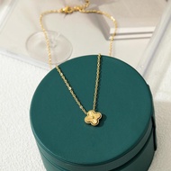 18K gold split embossed four-leaf clover titanium steel necklace simple fashion trend necklace leaf 