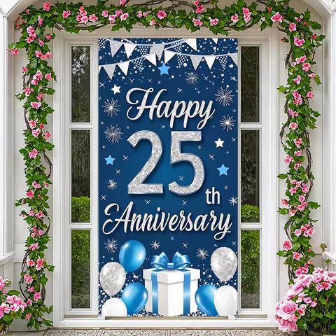 Happy Silver Anniversary Decoration 25th Wedding Anniversaries Background Photo Booth Door Cover Wed