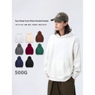 500g Fleece Lining Dropped Shoulder Pullover Hooded Pocket Couple Sweatshirt Thickened Loose Trendy 
