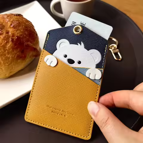Cute Animal Card Holder Pu Keyring Work Card Package Key Holders Poodle Keychain ID Protection Cover