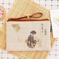 【Hot Selling】 Original Japanese cotton and linen screen mobile phone bag students lovely long wallet restoring ancient ways female hand holding bag zero wallet
