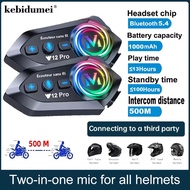 Y12 Pro Motorcycle Helmet Headset Bluetooth 500M Intercom FM Radio Hands-free Call Waterproof Music 