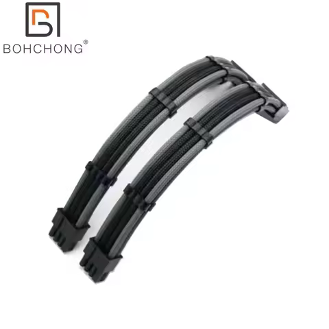 180 Degree Bend PC 18AWG 2pcs PCI-E GPU 8Pin 6+2Pin Power Extension Cable Male-Female for PSU Model 
