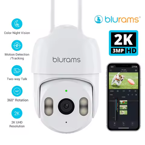 blurams 2K 2.4G Wi-Fi Home Security Camera Outdoor, 360° PTZ Camera Outside with Motion Tracking, Co