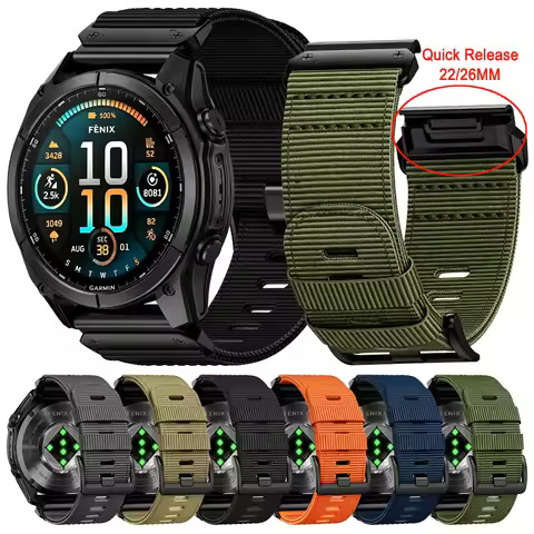 26mm 22mm Wear-resistant Woven Strap for Garmin Tactix 8 7Pro Delta Bravo/Quatix 8 7 7X Solar QuickF