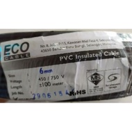 ECO 4mm /6mm /10mm/16mm 25mm PVC cable 100% full copper (SIRIM APPROVED)