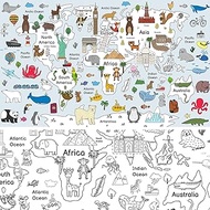 32*54" World Map Coloring Poster Wall Doodle Art Continents Coloring Education Poster Geography Colo