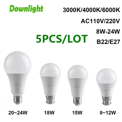 5PCS Led Bulb Lamps AC110V AC220V E27 B22 Light Real Power 8W 9W 10W 12W 15W 18W Lampada For home an