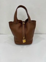 👜Hermes Picotin 18 Gold GHW Stamp Z 愛馬仕Picotin18菜籃子18水桶包金棕金扣Z刻