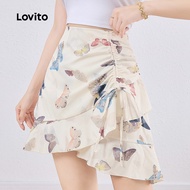 Lovito Glamorous Butterfly Drawstring Skirt for Women L133ED745