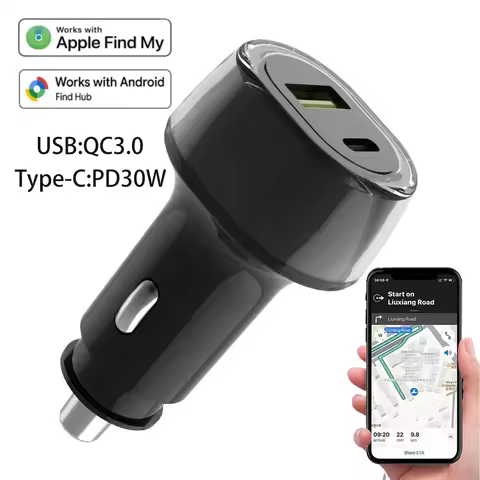 30W Car Charger GPS Locator Tracker USB Fast Charging Type C QC3.0 Compatible with iOS Find My APP G