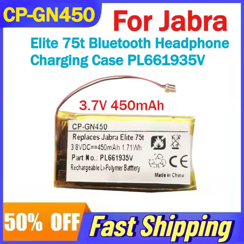 CP-GN450 3.7V 450MAH Rechargeable Li-ion Battery for Jabra Elite 75t Bluetooth Headphone Charging Ca