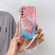 Oppo A55 A53S A56 5G A55 4G Kem vỏ điện thoại Lớn Lượn Sóng họa tiết hoạt hình Bìa Với Vòng Đeo Tay