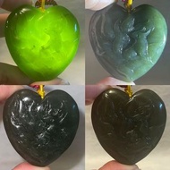 （優惠）和田玉糖草花青玉九尾狐愛心吊孔掛件附有中國證書