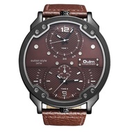 OULM นาฬิกาข้อมือผู้ชาย เท่ห์ Big Sport Watch 2 Movement Unique Design สายหนัง รุ่น OU3548M พ