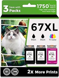 67XL Ink Cartridges for HP 67 XL Black Color Combo 3-Pack Replacement for HP67 HP67XL for Printer 27