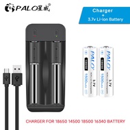 Palo 18650 Battery with 2 Slot 3.7v Rechargeable Li-ion Battery Charger for 18650 14500 18500 16350 