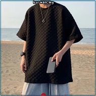 Korean Waffle T Shirt Men Summer New Loose Plus Size Unisex Kosong Plain Oversize Man Tshirt Baju T Shirt Lelaki