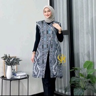 Long Cardi Batik Atasan Wanita Modern Outer Panjang Tanpa Lengan Cardigan Rompi