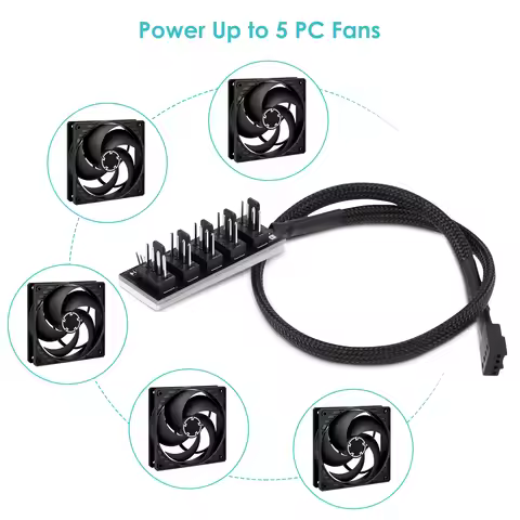 fan hub fan hub splitter 5-Port PC 4-Pin PWM CPU Cooling Fan Splitter Hub Adapter Braided Cable 1 Fe