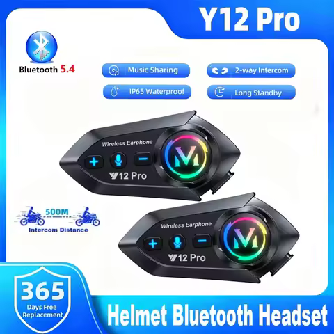 Y12 Pro Motorcycle Helmet Bluetooth Intercom Voice Assistant Multi-scene Mixing Music Sharing Distan