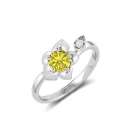 黃寶石14k白金鑽石訂婚戒指 非傳統蘭花結婚戒指 大自然花卉戒指