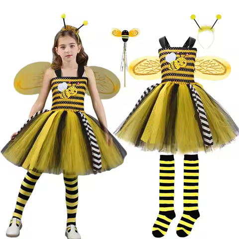 Kids Bumble Bee Costume Bumble Bee Tutu Dress with Wing for Girls Birthday Party Outfit Children Cos
