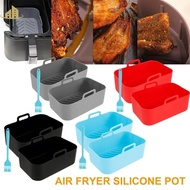 2Pcs Air Fryer Silicone Pot Compatible with Ninja Dual Basket Air Fryers Reusable Air Fryer Liner Heat Resistant Basket with Oil Brush SHOPSBC4777