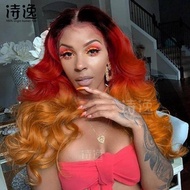 Wig Rambut Manusia 100% Asli Model Gelombang Warna Ombre Hitam Merah