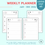 Weekly Planner 2026 | Loose Leaf 20-hole Binder/ A5/
