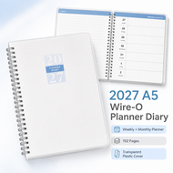 2027 Waterproof PP plastic Cover Wire O Bind Planner Diary Month Planner Line Notes Planner Diary Re