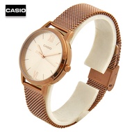 Velashop นาฬิกาข้อมือผู้หญิงคาสิโอ Casio Standard สายถักสแตนเลส สี Rosegold รุ่น LTP-E157MR-9ADF, LT