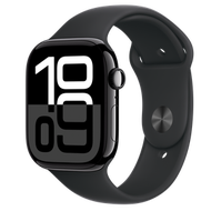 Apple - Apple Watch Series 10 (GPS)；46 毫米亮黑色鋁金屬錶殼；黑色運動錶帶 - S/M