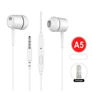 A5 Stereo Earphone White Hi-fi Audio Wired Earphone With Microphone