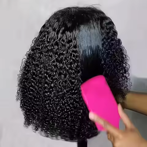 Kinky Curly Bob Wig with 5x5 Breathable Lace, Pre-Plucked & Cut, No Glue Needed, 3-Second Applicatio