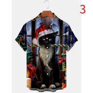 Pet Cat Christmas Merry Polo Shirt Men Short Sleeve 3D Print Happy Animal Shirt Loose Fit Casual Tops S~5XL