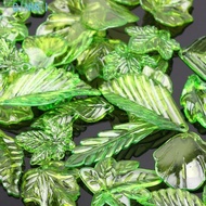 QINMEI 30pcs Green Transparent Leaf Shape Beads, Leaf Shape Transparent Green Acrylic Leaf Beads, DI
